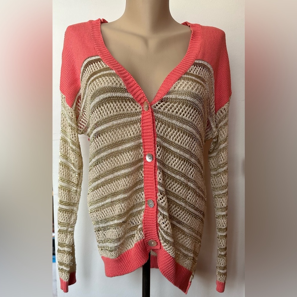 Ya Los Angeles Crochet Cardigan Coral & Gold